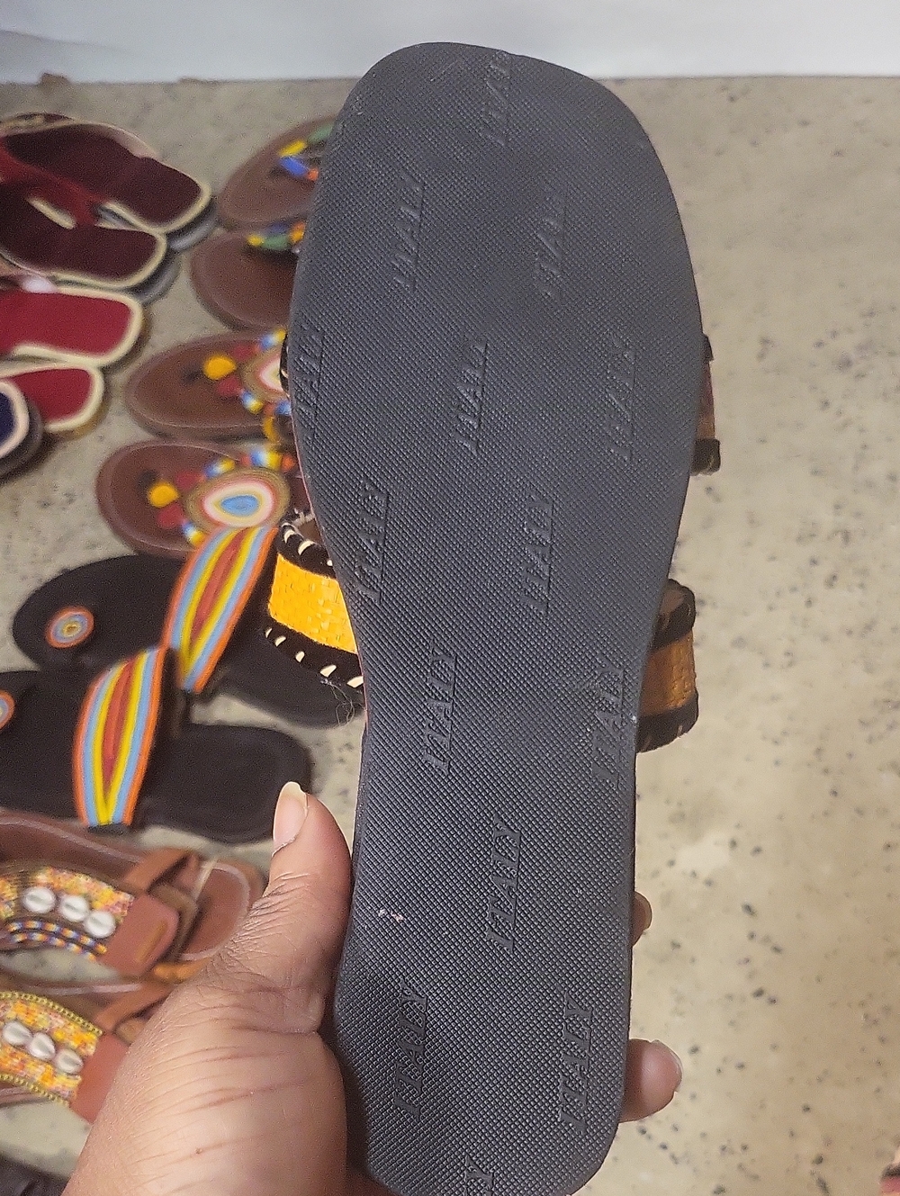 African Hand Woven Multi-Color Slide Sandals - Navy and Yellow Is Size 7 - Picture 3 of 3
